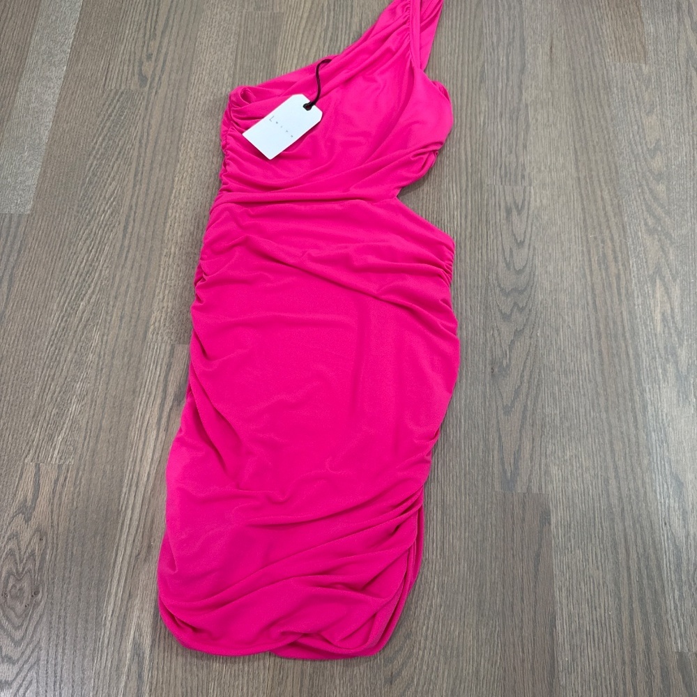 NWT Hot Pink one shoulder dress Size XS - Picture 3 of 4